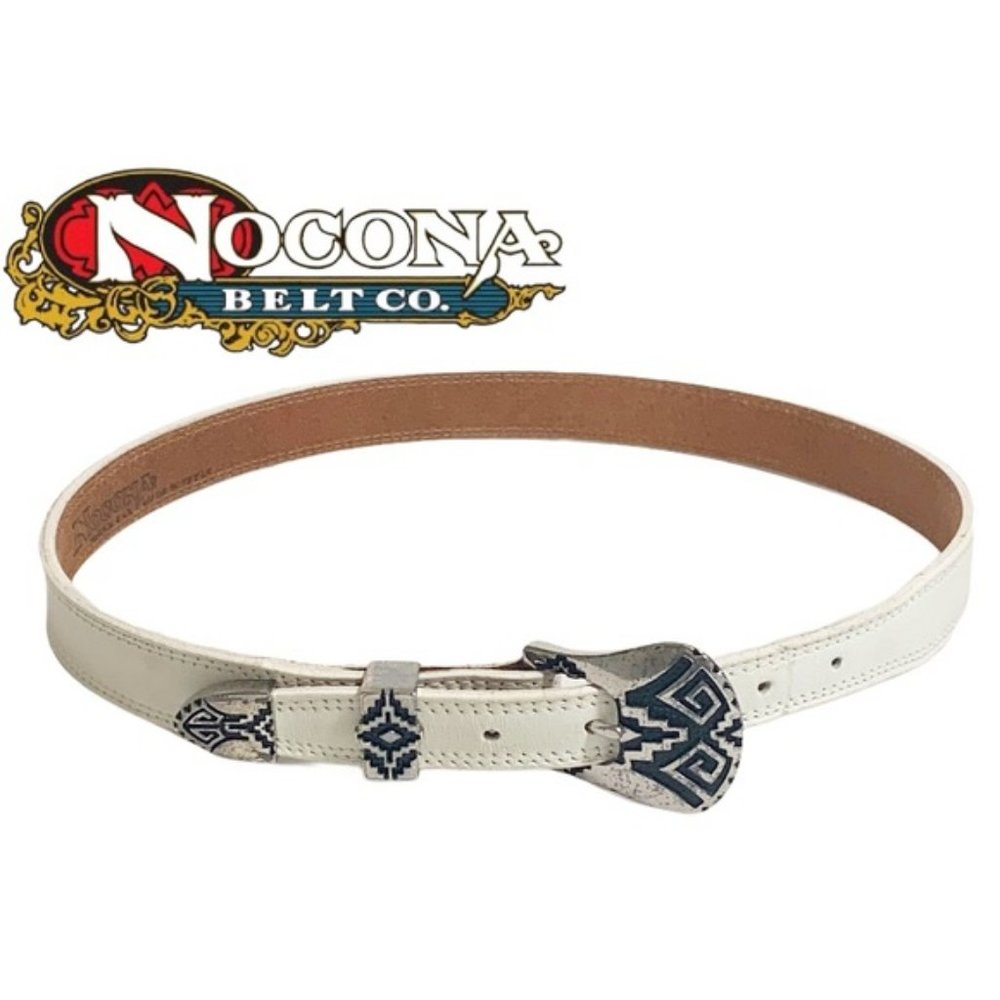 Nocona White Leather Western Southwest Belt Vintage size 28 - Picture 8 of 8